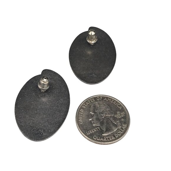 NURI Signed Inlaid Abalone Crystal and Leaves Evil Eye Design Pewter Stud Earrin - Picture 4 of 6